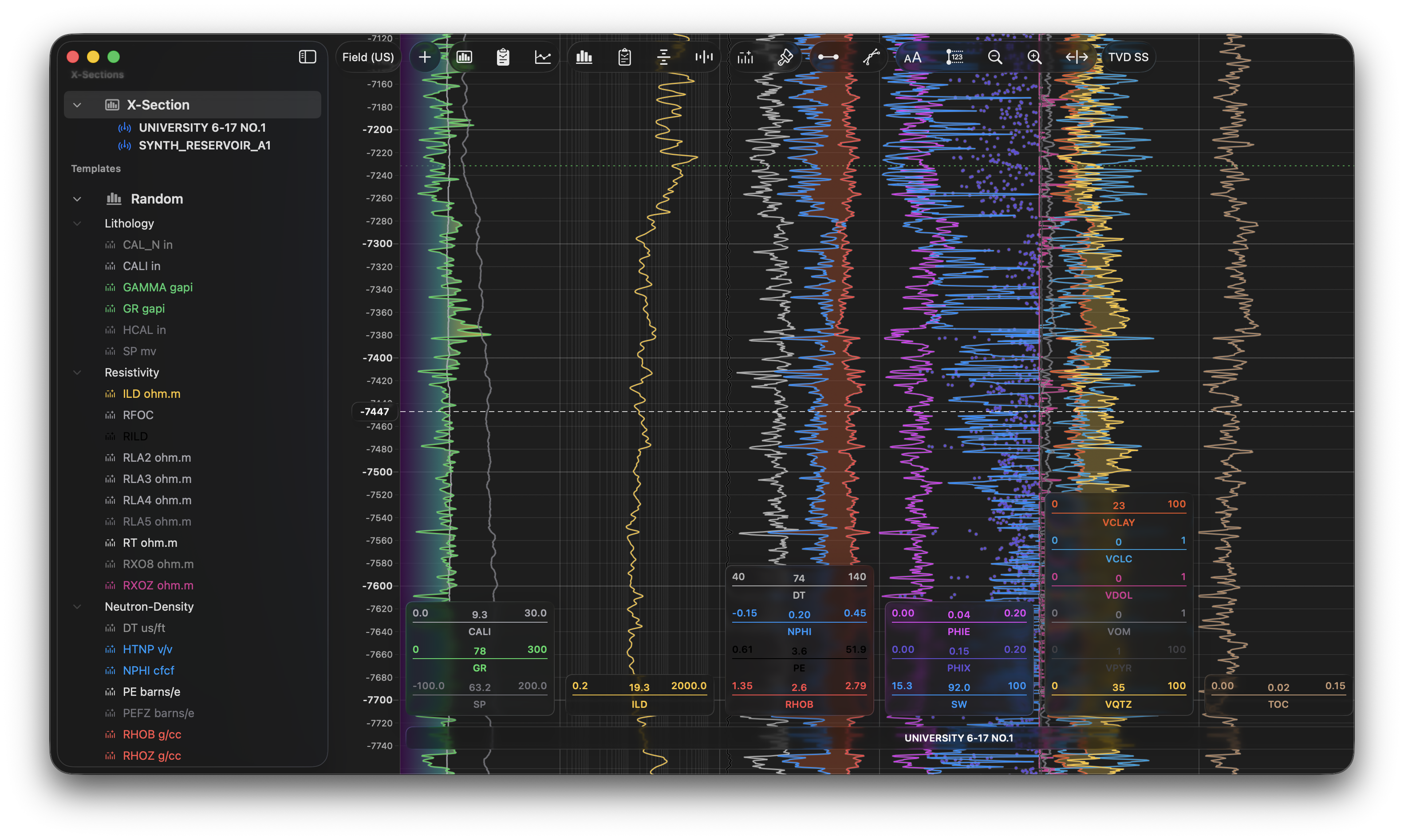 BORIS Subsurface light interface showing stratigraphic interpretation and correlation workflow