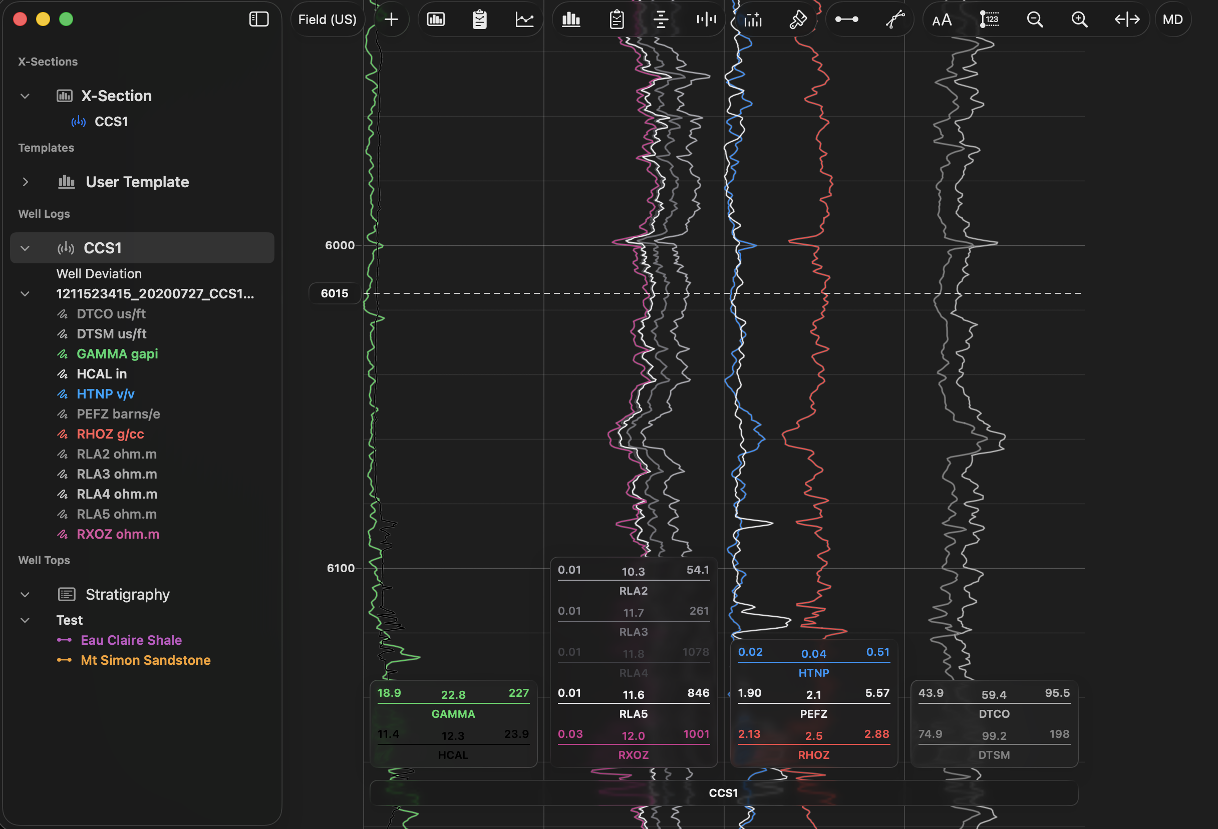 BORIS Subsurface light interface showing stratigraphic interpretation and correlation workflow